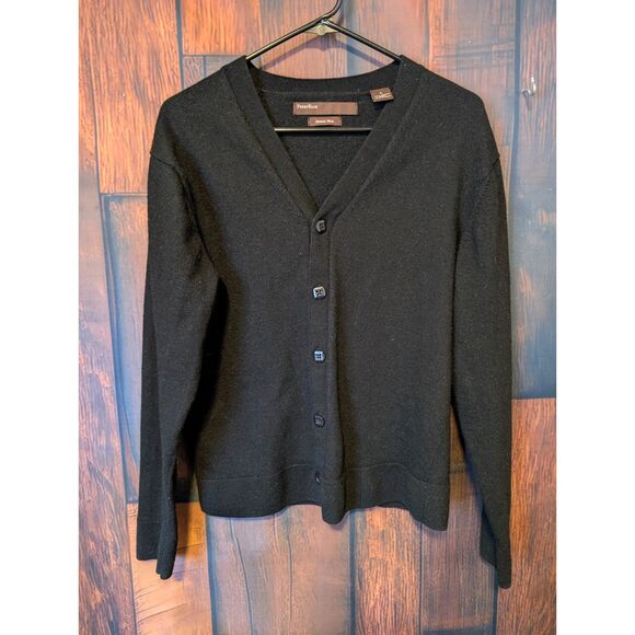 Perry Ellis 100% Merino Wool Black Button Up Cardigan Size L Repair/Upcycle - Picture 1 of 4